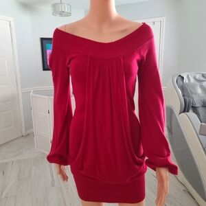 ARDEN B bell sleeve off shoulder pleated front red sweater size M